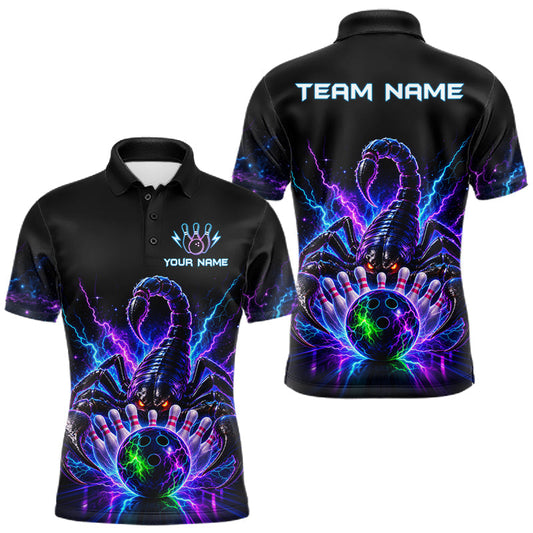Maxcorners Neon Funny Scorpion Bowling Jersey Polo, Quarter Zip For Men Custom Bowling Team Jersey Uniform LM1406