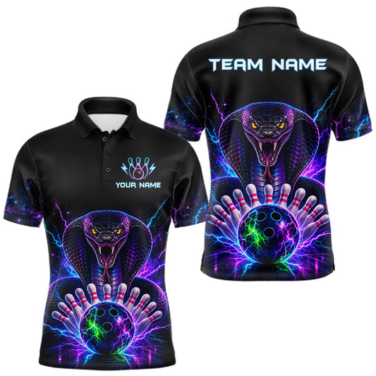 Maxcorners Neon Funny Cobra Bowling Jersey Polo & 1/4 Zip For Men Custom Bowling Team Jersey, Bowling Uniform LM1406