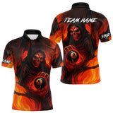 Maxcorners Orange Flaming Grim Reaper 8 Ball Billiard Shirt For Men Custom Halloween Pool Team Shirt Outfit MT1309