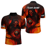 Maxcorners Orange Flaming Grim Reaper 8 Ball Billiard Shirt For Men Custom Halloween Pool Team Shirt Outfit MT1309