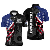 Maxcorners Grunge American Flag Skull 8 Ball Pool Custom Men Billiard Shirts, Patriotic Billiard Team Jerseys LM0210