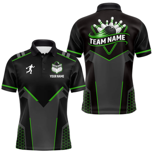 Maxcorners Personalized Bowling Jersey For Men, Custom Black And Green Bowling Team Shirt Polo & 1/4 Zip LM1705