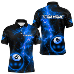 Maxcorners Blue And Black 8 Ball Striking Thunder Lightning Billiard Shirt For Men Custom Pool Team Jerseys TU1407