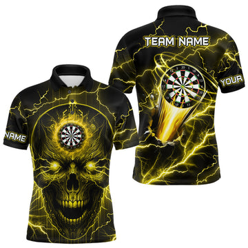 Maxcorners Personalized Yellow Darts Skull Shirt For Men Custom Polo & 1/4 Zip Lightning Thunder Darts Jersey LM1708