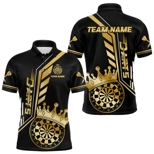 Maxcorners Black And Golden Funny Crown Darts Shirt Polo & 1/4 Zip For Men Custom Darts League Team Jersey