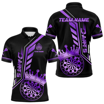 Maxcorners Black And Purple Funny Crown Darts Shirt Polo & 1/4 Zip For Men Custom Darts League Team Jersey