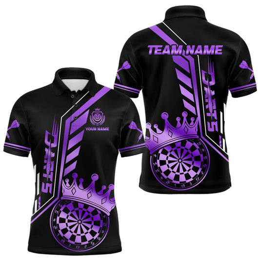 Maxcorners Black And Purple Funny Crown Darts Shirt Polo & 1/4 Zip For Men Custom Darts League Team Jersey