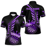 Maxcorners Black And Purple Funny Crown Darts Shirt Polo & 1/4 Zip For Men Custom Darts League Team Jersey TU1509