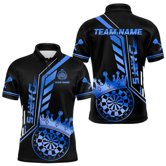 Maxcorners Black And Blue Funny Crown Darts Shirt Polo & 1/4 Zip For Men Custom Darts League Team Jersey