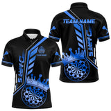 Maxcorners Black And Blue Funny Crown Darts Shirt Polo & 1/4 Zip For Men Custom Darts League Team Jersey TU1509