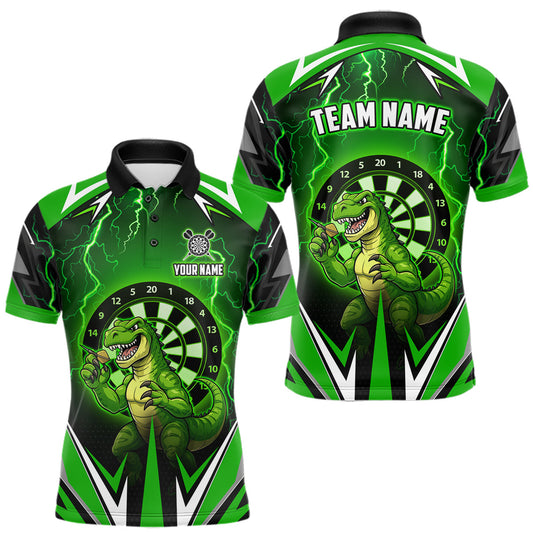 Maxcorners Green Funny Sauropod Darts Shirt For Men Custom Lightning Darts Team Jersey Polo & 1/4 Zip LM2602