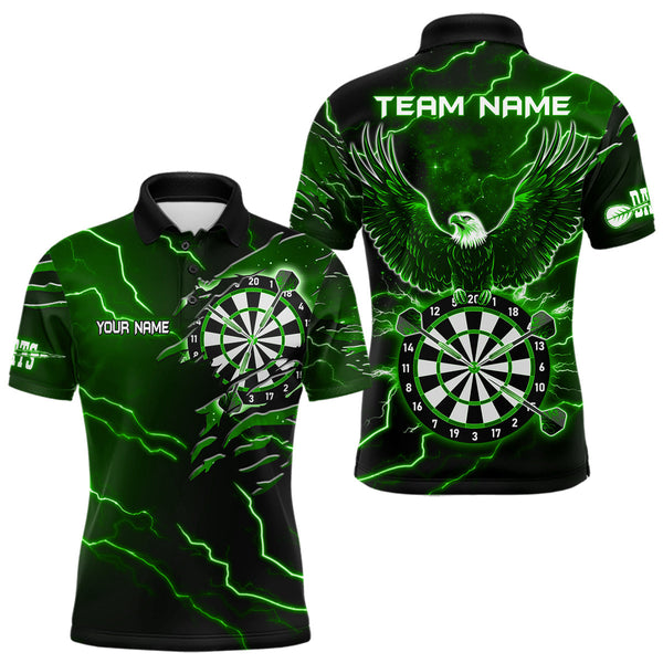 Maxcorners Personalized Thunder Lightning Eagle Green Darts Shirt Polo & Quarter Zip For Men Dart Team Jersey LM1809