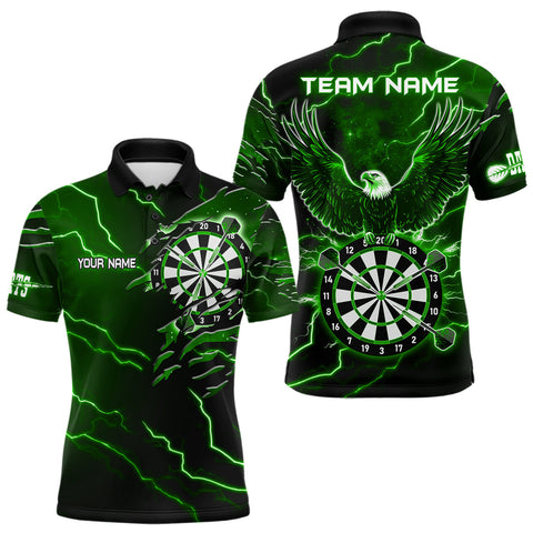 Maxcorners Personalized Thunder Lightning Eagle Green Darts Shirt Polo & Quarter Zip For Men Dart Team Jersey LM1809