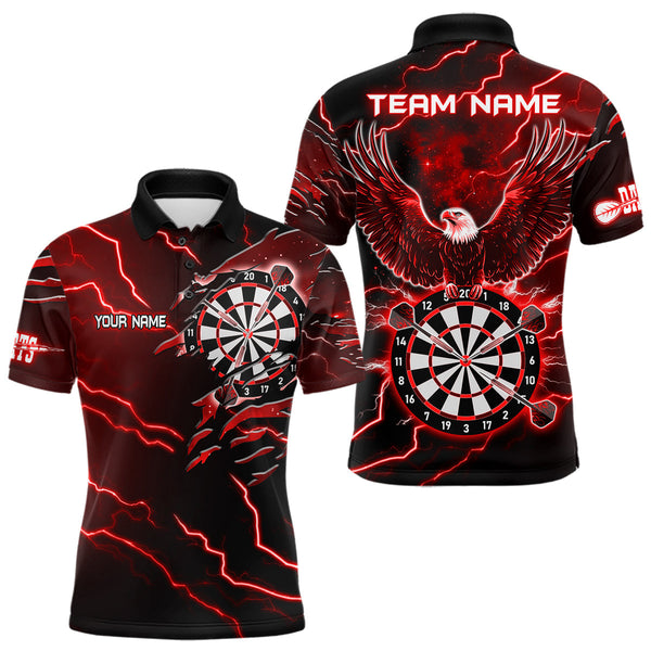 Maxcorners Personalized Thunder Lightning Eagle Red Darts Shirt Polo & Quarter Zip For Men Dart Team Jerse LM1809