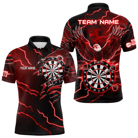 Maxcorners Personalized Thunder Lightning Eagle Red Darts Shirt Polo & Quarter Zip For Men Dart Team Jerse LM1809