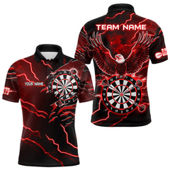 Maxcorners Personalized Thunder Lightning Eagle Red Darts Shirt Polo & Quarter Zip For Men Dart Team Jerse LM1809