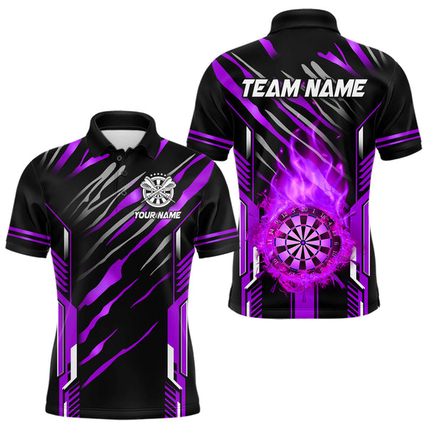 Maxcorners 3D Darts Board Fire Flame Custom Dart Shirts For Men, Dart League Jerseys Team Uniform |Purple MT1810