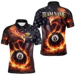 Maxcorners American Flag Flame 8 Ball Eagle Billiard Shirt For Men Custom Pool Team Shirt, Billiard Jersey TU2001