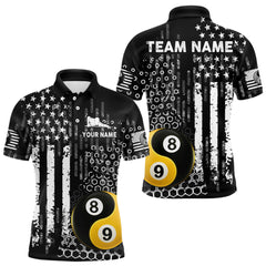 Maxcorners Custom Yin Yang 8 & 9 Ball Billiard Shirt For Men, White Black Grunge Us Flag Pool Team Jerseys MT707