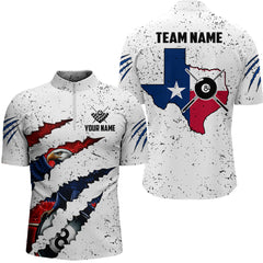 Maxcorners Billiard Eagle Texas Flag White Grunge Customized Name, Team Name 3D Polo Shirt