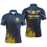 Maxcorners Personalized Blue Yellow 9 Ball Pool Wings Men'S Billiard Shirts, 9 Ball Billiard Team Shirt Jersey