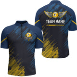 Maxcorners Personalized Blue Yellow 9 Ball Pool Wings Men'S Billiard Shirts, 9 Ball Billiard Team Shirt Jersey