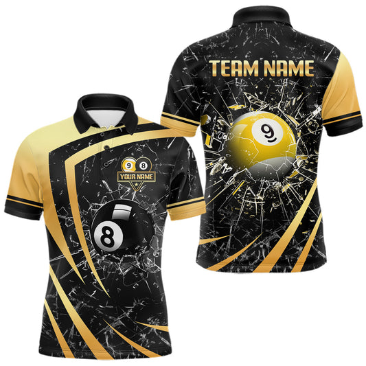 Maxcorners Black And Gold 8 Ball & 9 Ball Glass Break Billiard Shirt For Men Custom Pool Team Jersey Outfit LM1903