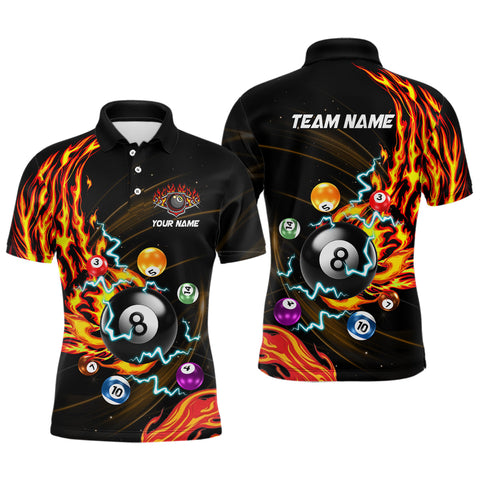 Maxcorners Personalized Fire Flame Lightning 8 Ball Pool Billiard Shirts For Men, US Flag 8 Ball Pool Swing Billiard Jerseys