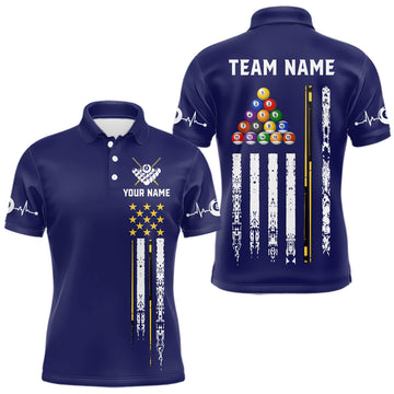 Maxcorners Customized Navy Blue American Flag Billiard Shirt For Men, 8 Ball Pool Team Jersey Polo & 1/4 Zip
