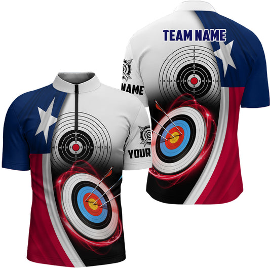 Maxcorners Texas Flag Archery 3D Target Personalized Men Polo Shirts, Patriotic Texas Archery Jerseys For Team