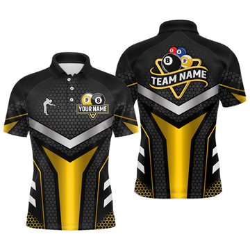 Maxcorners Personalized Billiard 8 Ball & 9 Ball Pool Polo, 1/4 Zip For Men Custom Team Billiard Jersey|Yellow