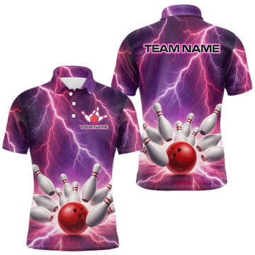 Maxcorners Custom Eagle Thunder Lightning Purple Bowling Shirt For Men, Bowling Team Jersey Polo & 1/4 Zip
