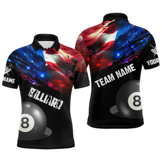 Maxcorners Personalized Glowing American Flag Billiard Shirt For Men Custom Patriotic 8 Ball Pool Team Jersey LM3006