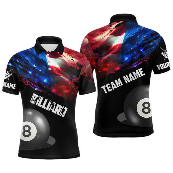 Maxcorners Personalized Glowing American Flag Billiard Shirt For Men Custom Patriotic 8 Ball Pool Team Jersey LM3006