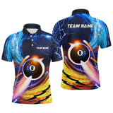 Maxcorners Personalized Blue And Orange Billiard 8 Ball Polo Shirts For Men Custom Billiard Uniform For Team