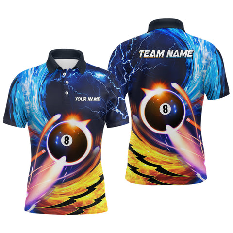 Maxcorners Personalized Blue And Orange Billiard 8 Ball Polo Shirts For Men Custom Billiard Uniform For Team