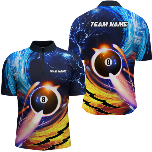 Maxcorners Personalized Blue And Orange Billiard 8 Ball Polo Shirts Custom Billiard Uniform For Team For Men And Women