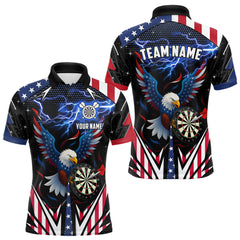 Maxcorners Custom American Flag Eagle Lightning Darts Shirt For Men, Patriotic Darts Jersey Polo & 1/4 Zip LM2608
