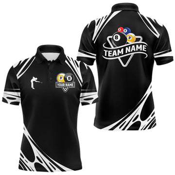 Maxcorners Personalized 8 Ball & 9 Ball Pool Billiard Polo, 1/4 Zip For Men Custom Team Billiard Jersey |White LM2512