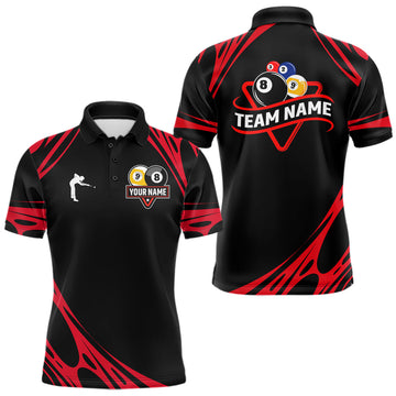 Maxcorners Personalized 8 Ball & 9 Ball Pool Billiard Polo, 1/4 Zip For Men Custom Team Billiard Jersey |Red LM2512