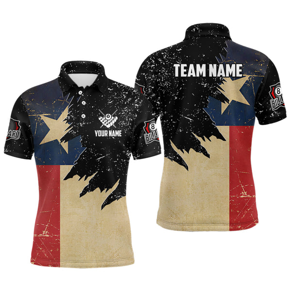 Maxcorners Personalized Retro Texas Flag Billiard Shirts For Men Custom Patriotic Billiard Jerseys Uniform