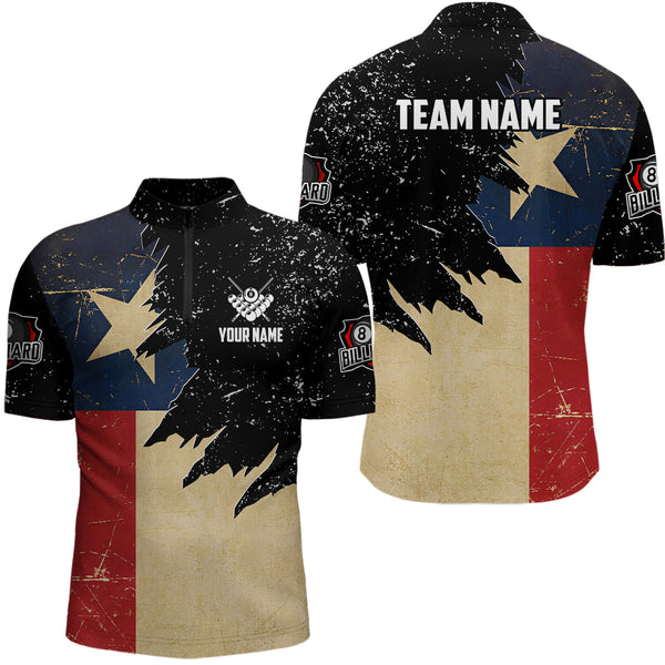 Maxcorners Personalized Retro Texas Flag Billiard Shirts For Men Custom Patriotic Billiard Jerseys Uniform