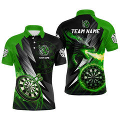 Maxcorners Personalized Striking Black And Green Flaming Dragon Dart Shirts For Men Custom Dart Team Jerseys TU0107
