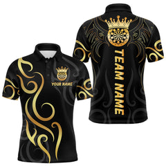 Maxcorners Black And Glowing Gold Dartboard Crown Tribal Darts Shirt For Men Custom Darts Team Jersey MT2808