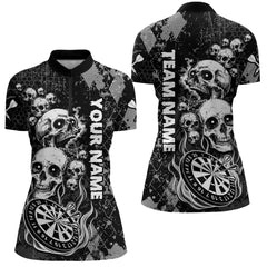 Maxcorners Black Grey Grunge Argyle Skull Dart Shirts Custom Men's Dart Jerseys Team Polo & Quarter Zip