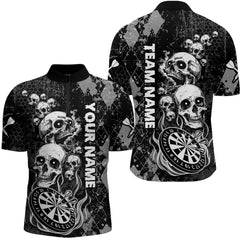 Maxcorners Black Grey Grunge Argyle Skull Dart Shirts Custom Men's Dart Jerseys Team Polo & Quarter Zip