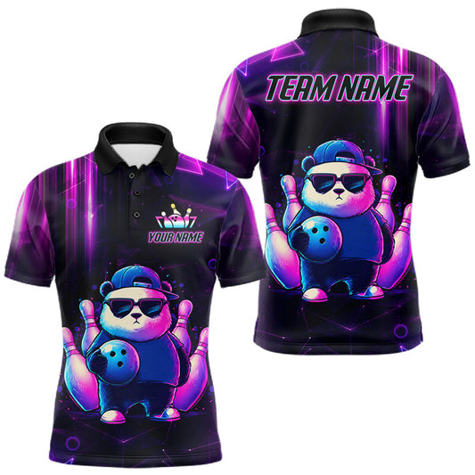 Maxcorners Funny Neon Panda Bowling Polo & Quarter Zip For Men, Custom Bowling Team Shirt Bowling Jersey LM0106