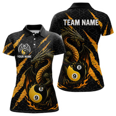 Maxcorners Custom Yellow Black Yin Yang 8 Ball & 9 Ball Dragon Billiard Shirts For Men |Pool Team Jerseys