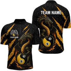 Maxcorners Custom Yellow Black Yin Yang 8 Ball & 9 Ball Dragon Billiard Shirts For Men |Pool Team Jerseys