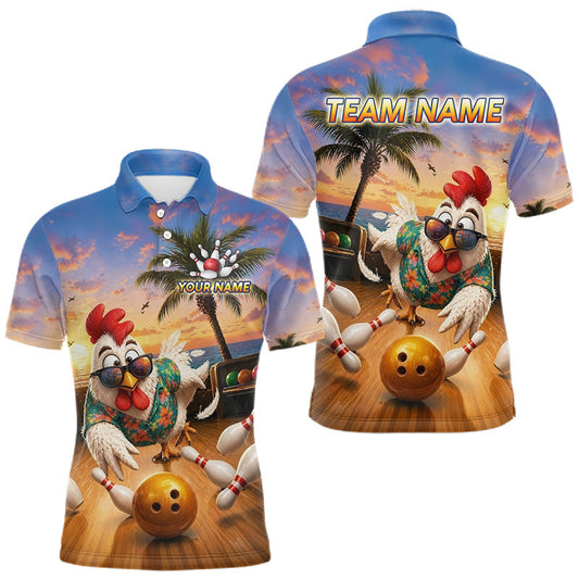 Maxcorners Funny Tropical Rooster Chicken Bowling Shirt For Men